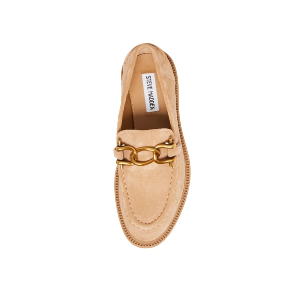 STEVE MADDEN "Karmine" Leather/Suede Chunky Heel Loafer with Chainlink Detail - Picture 2 of 15